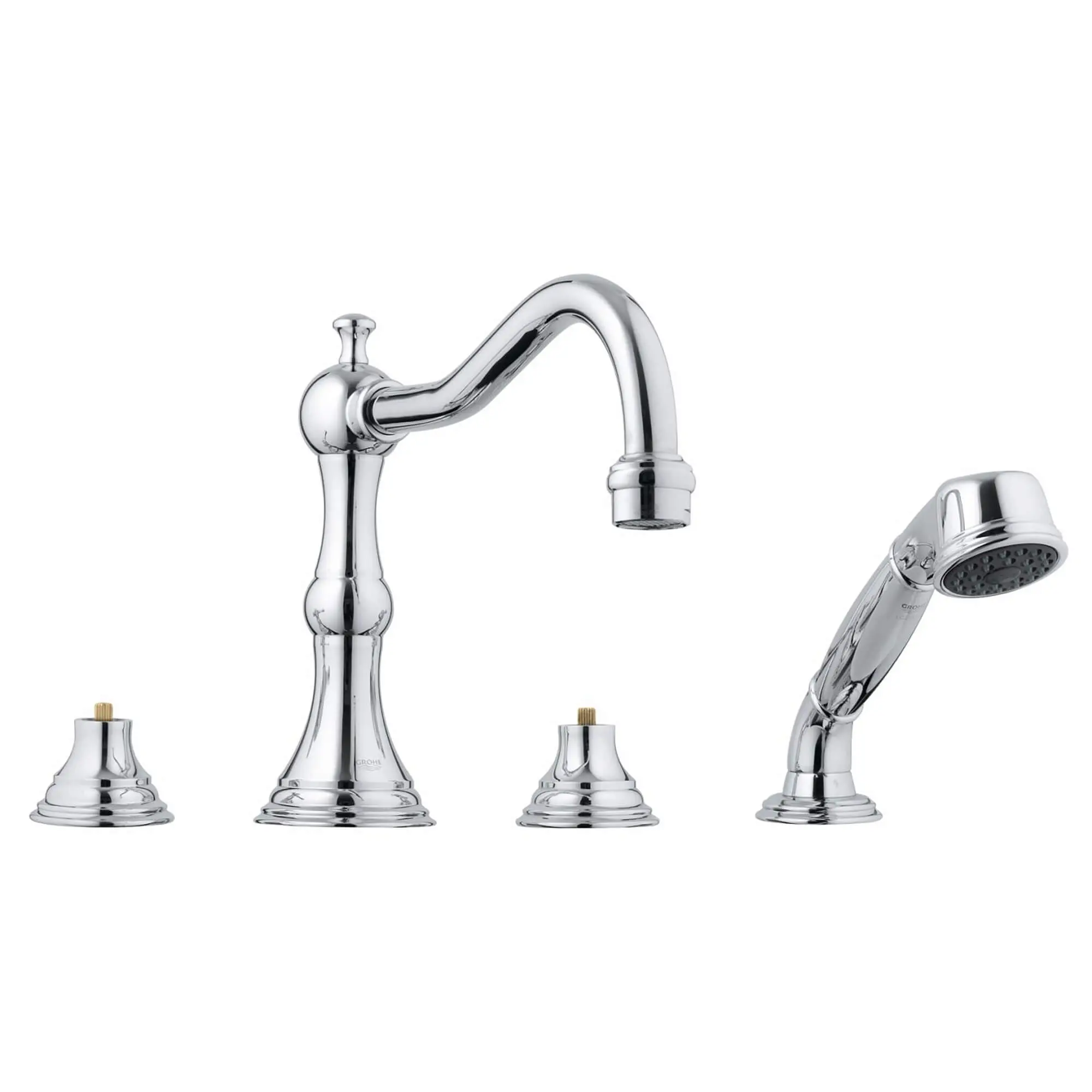 4-Hole 2-Handle Deck Mount Roman Tub Faucet with 2.5 GPM Hand Shower